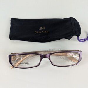 JM New York Reading Glasses +2.50 Purple Frames Spring Temple